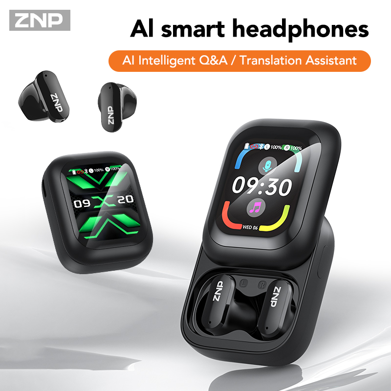 Earbuds Charging Case - ZNP N04 TWS ワイヤレスイヤホン。タッチスクリーン、Bluetooth、AI翻訳機能を搭載。快適な装着感で、ノイズキャンセリング機能付き。