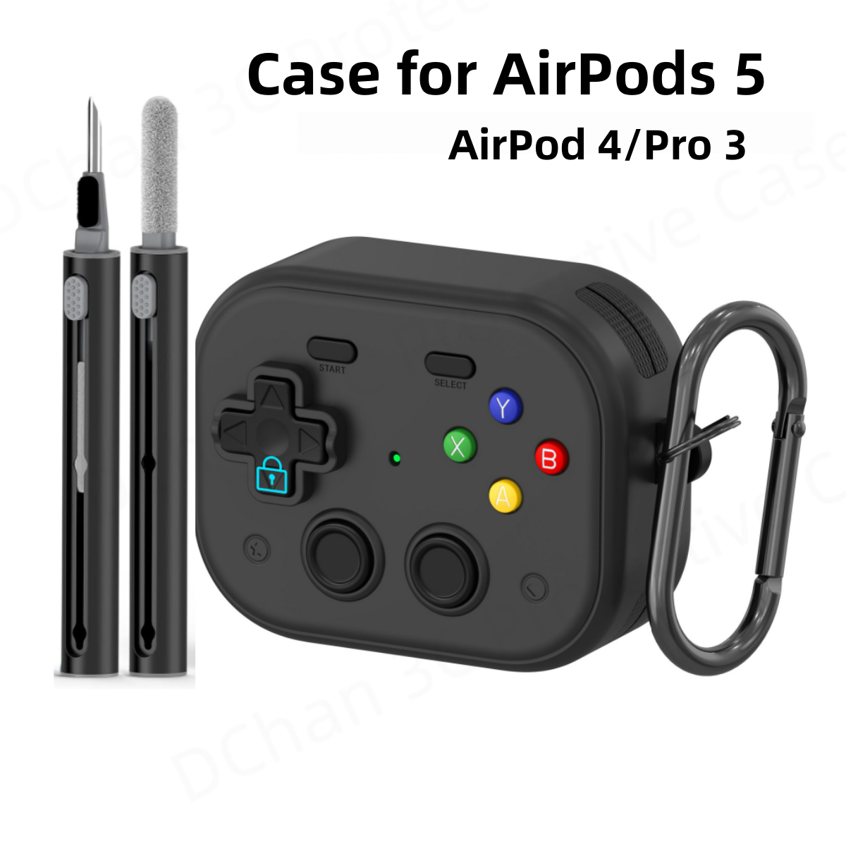 Headphone Case Hard - 2026年版AirPods 5用ゲームケース。全身を保護する耐衝撃ハードシェル。AirPods Pro 3/4/5に対応。ロック機能付き。レトロゲームコンソールデザイン。
