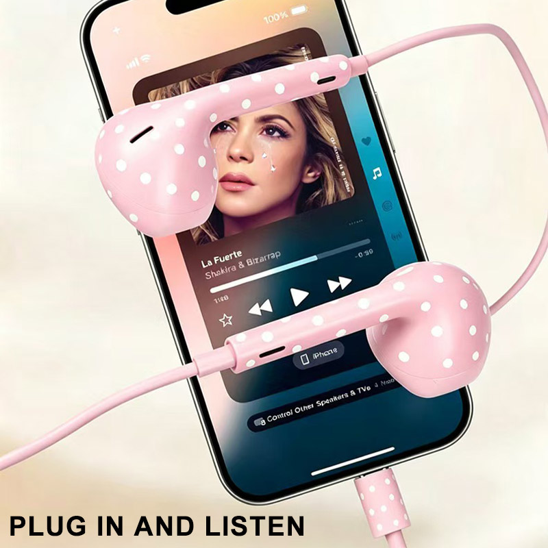 かわいい水玉模様のType-C有線イヤホン。マイク付きで、i - Wired Earphone Mic のレビューと価格