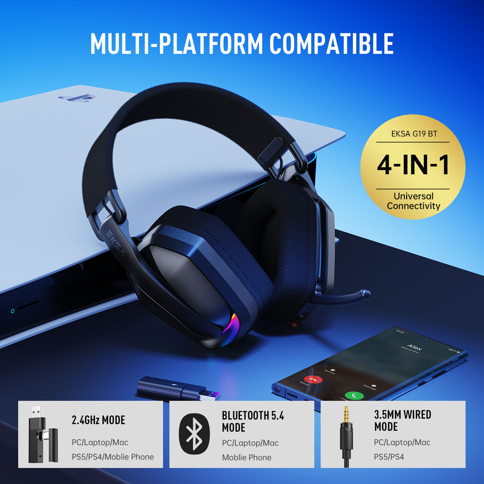 EKSA G19BT 2.4GHz ワイヤレスゲーミングヘッ - Gaming Headset Rgb のレビューと価格